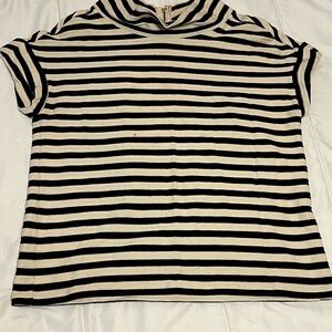 Anthropologie Black and White Striped Short Sleeve Top